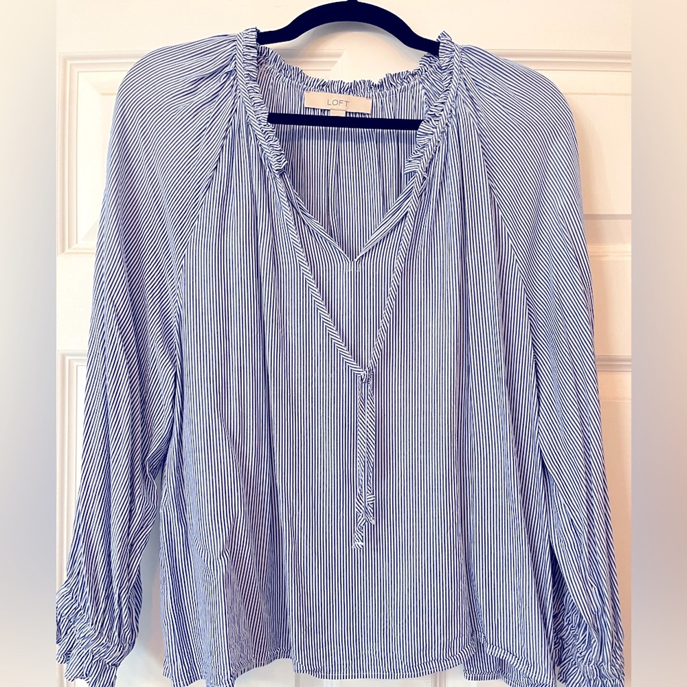 Loft Split Neck Tie Blouse